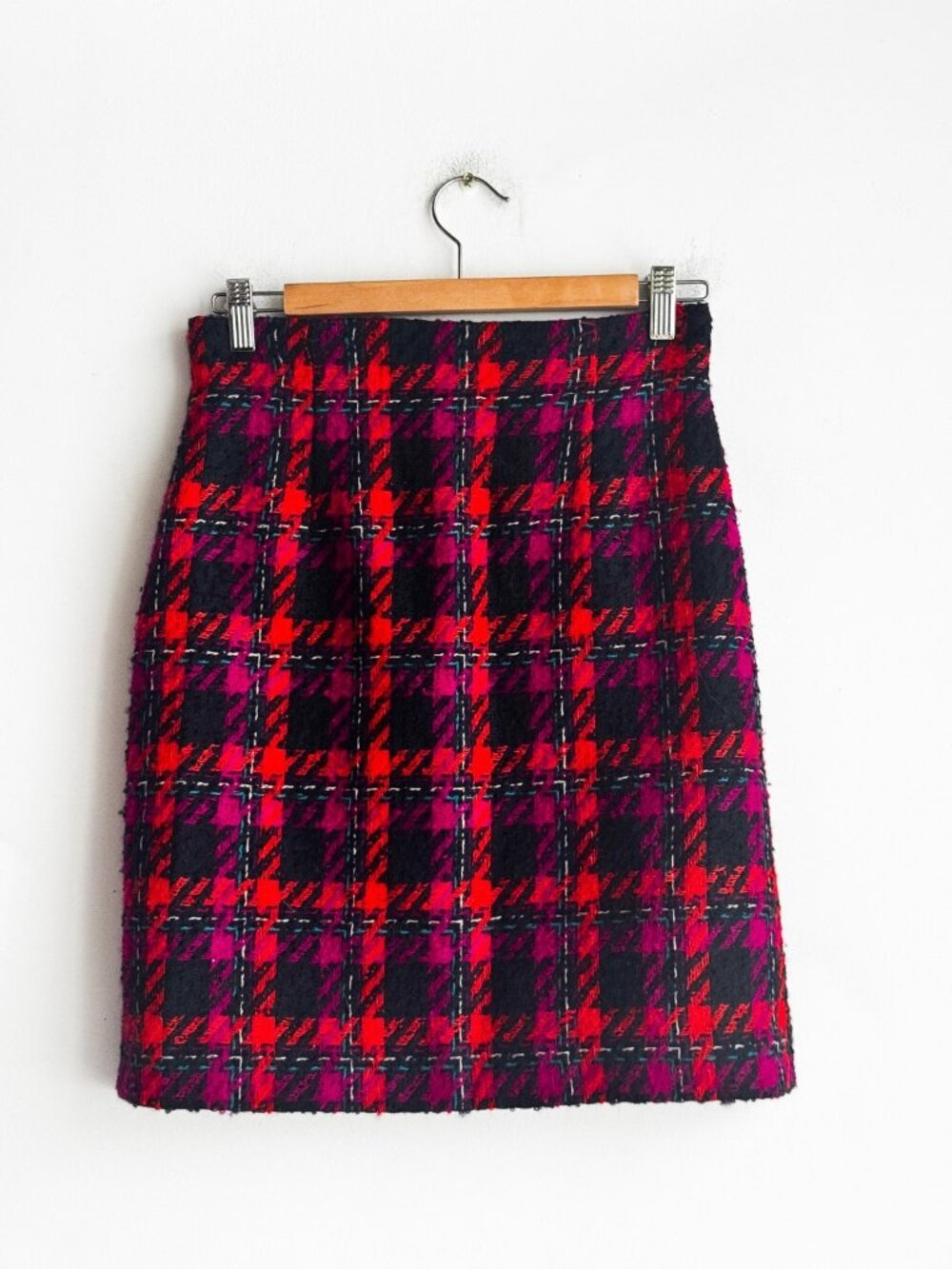 Devonshire Cream Houndstooth Pink Ornage Wool Blend Mini Skirt 4